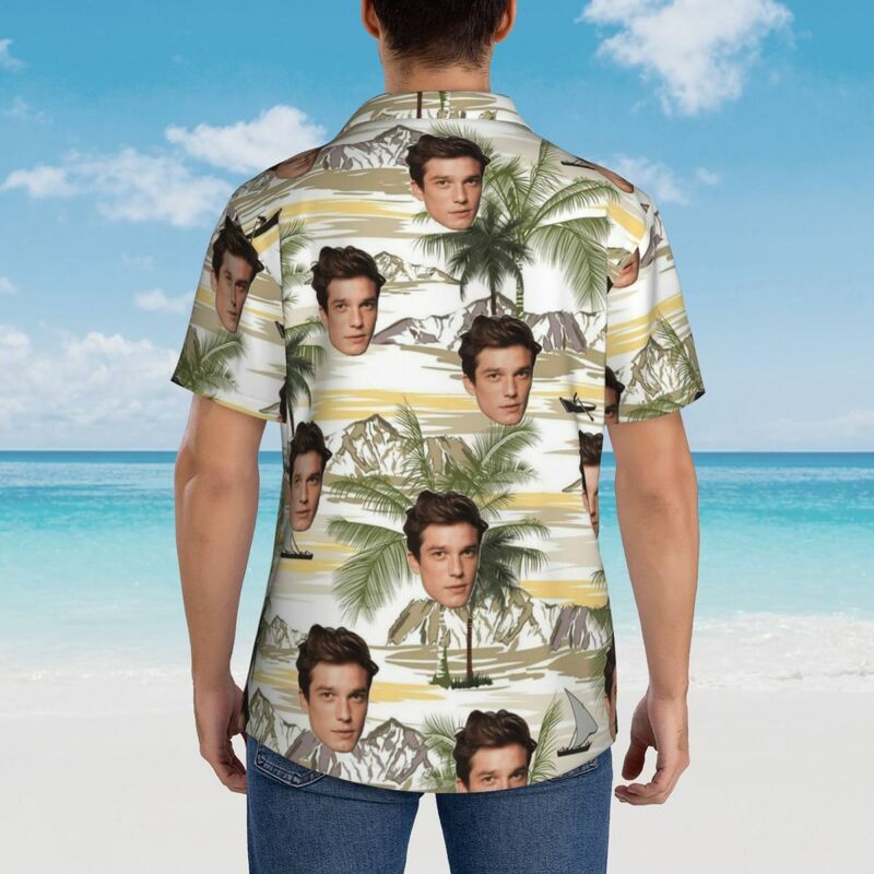 Custom Hawaiian Shirt with Coconut Tree Pattern Add Photo Holiday Gift for Husband