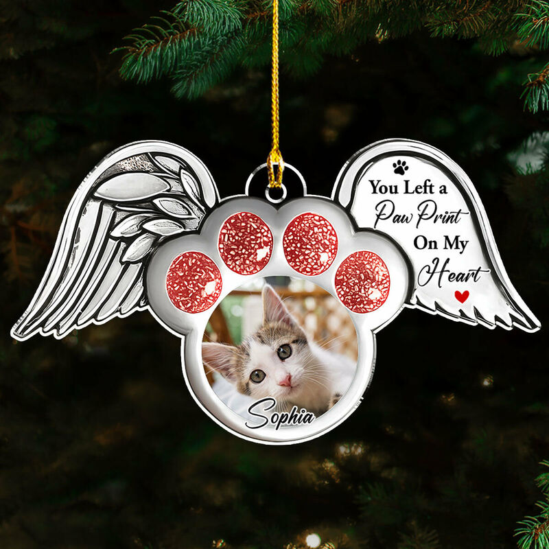 Personalized Paw Pendant with Wings Custom Pet Photo Memorial Gift
