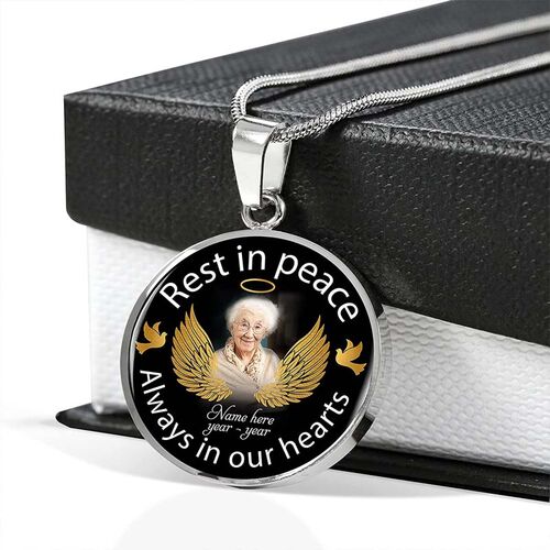 "Rest in Peace Always in Our Hearts" Custom Photo Memorial Necklace
