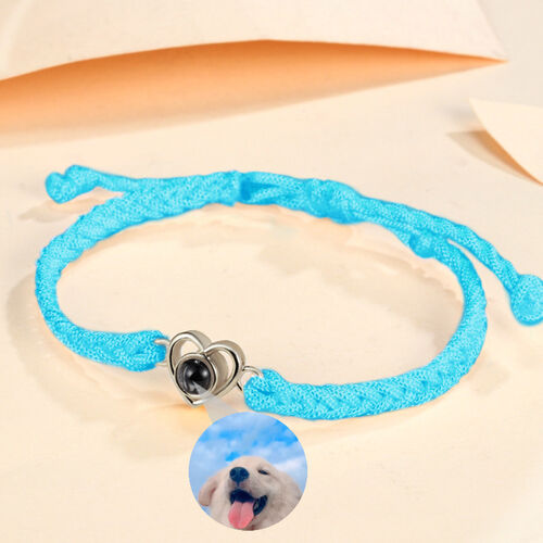 Bracelet cordon bleu personnalisé avec projection de photos en forme de coeur Cadeau