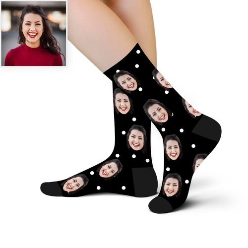 Custom Face Picture Funny Socks with White Polka Dots