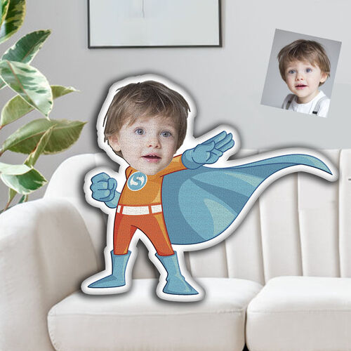 Custom Face Pillow Handsome Boy in Cape Minime 3D Portrait Personalized Photo Pillow Funny Gifts for Kids