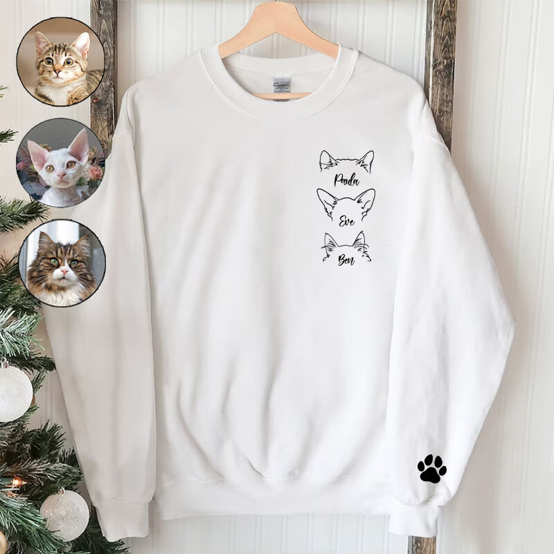 Personalized Sweatshirt Optional Kitten Head Line Design with Custom Names Gift for Pet Lovers