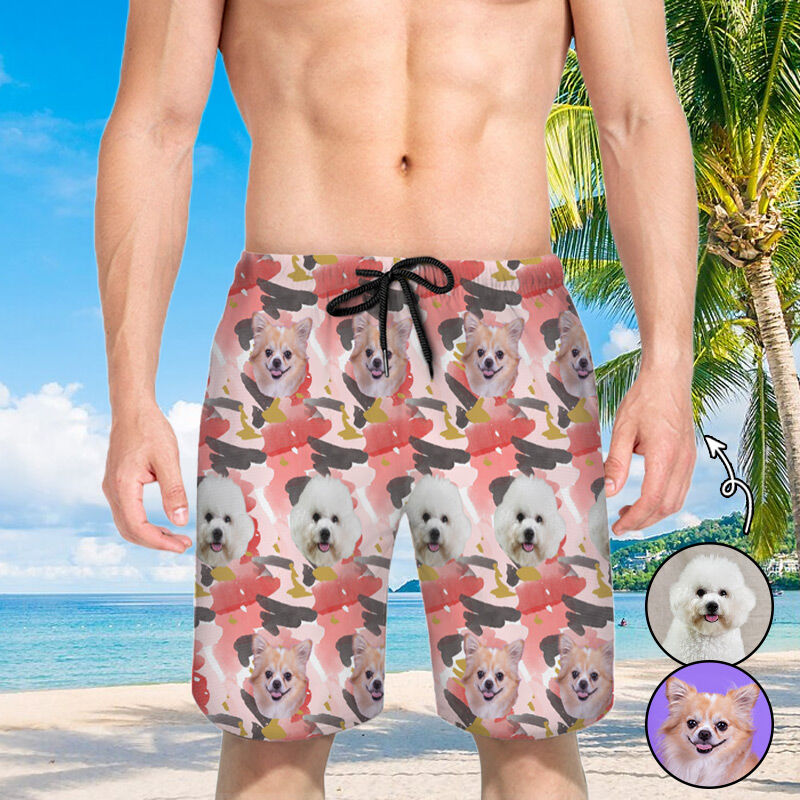 Personalized Picture Men's Light Red Beach Shorts Simple Present for Friend