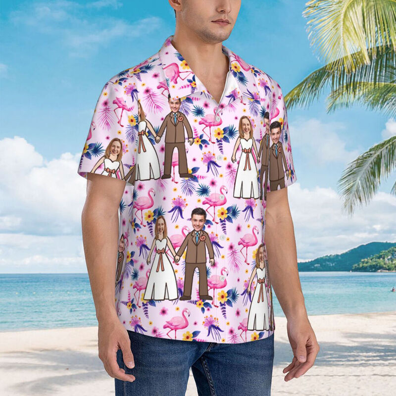 Camisas Hawaianas Personalizadas con Fotos de Pareja, Trajes de Novio para Boda en la Playa