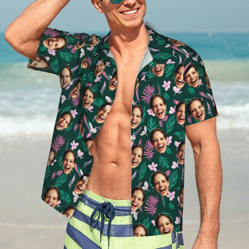 Camisas Hawaianas Hojas de Verano Personalizadas Aloha Beach Shirt para Hombre