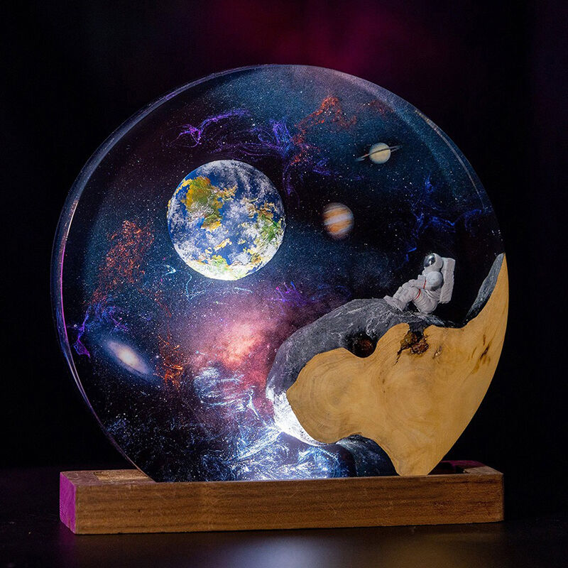 Astronaut And Interstellar Resin Wood Lamp Perfect Gift for Friend