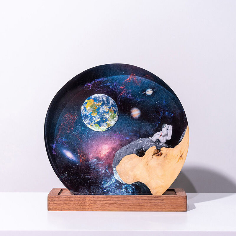 Astronaut And Interstellar Resin Wood Lamp Perfect Gift for Friend