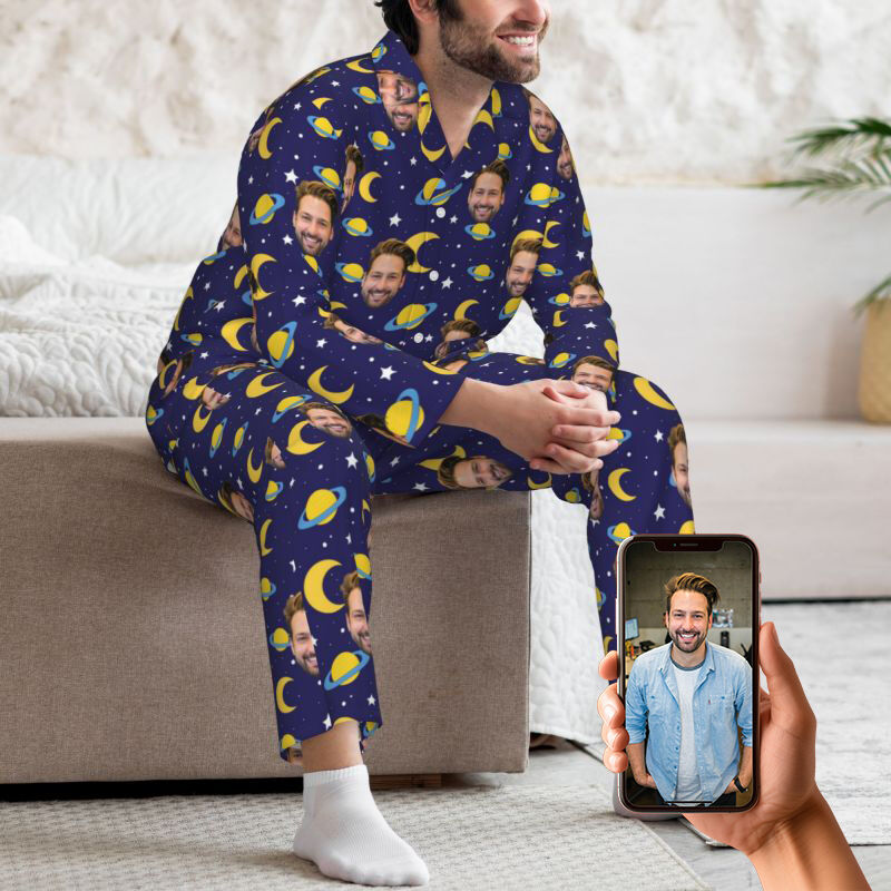 Personalized Pajamas Custom Photo Deep Universe Planet Pattern Design Creative Gift for Family