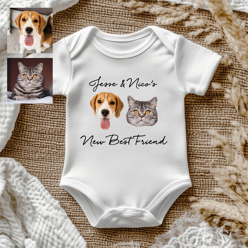 Baby Onesie personalizzato Foto testa di animale domestico Nuovo migliore amico Attraente regalo per la doccia del bambino per gli amanti degli animali domestici