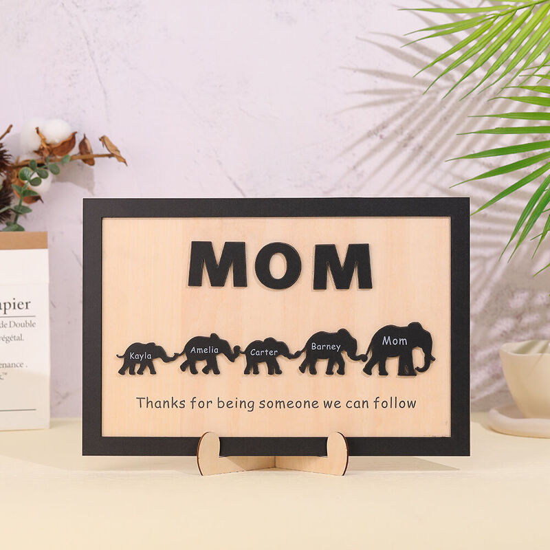 Personalized Photo Frame with Baby Elephant Name Set Cute Mother's Day Gift