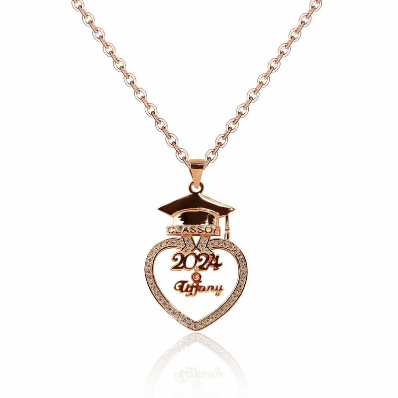 Personalized Love Necklace with Bachelor Hat and Diamond Gift for Graduates