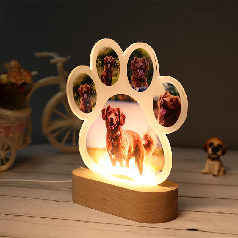 Gepersonaliseerd fotonachtlampje met pootafdruk Creatief cadeau voor dierenliefhebbers
