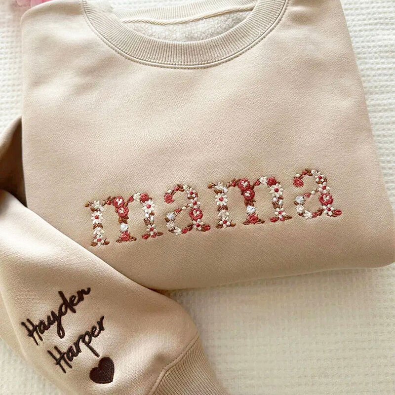 Gepersonaliseerd Sweatshirt Geborduurd Mama met Bloemetjesletter Ontwerp Cadeau voor Lieve Mama