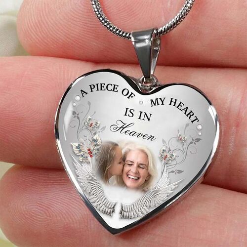"A Piece of My Heart Is in Heaven" Custom Photo Necklace Style C
