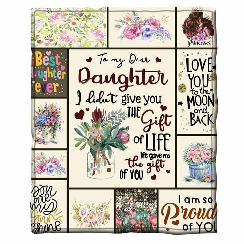 To Daughter Flannel Love Letter Blanket Printed with Colorful Flowers