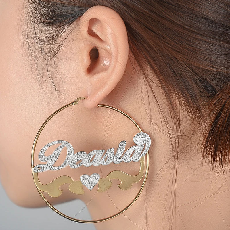 Personalized Hoop Name Earrings with Heart