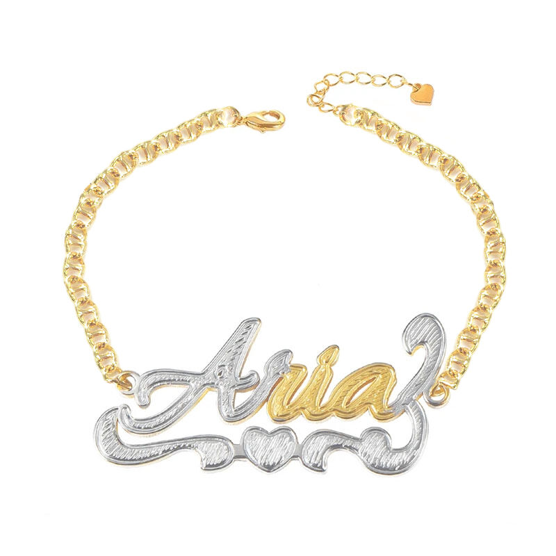 Personalized Two Tone Heart Name Bracelet