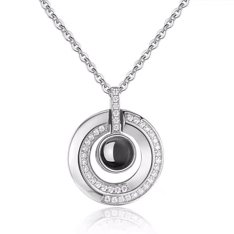 Sterling Silver Round Customizable Picture Projection Necklace