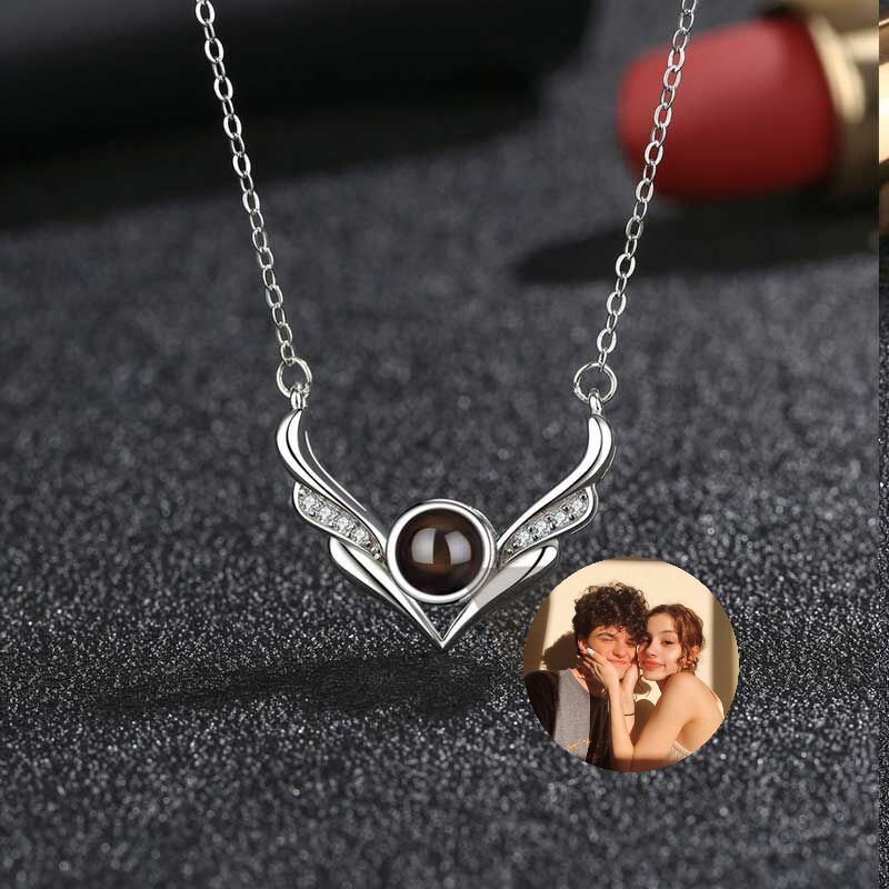 Personalized Photo Projection Necklace Gift With Angel Wings