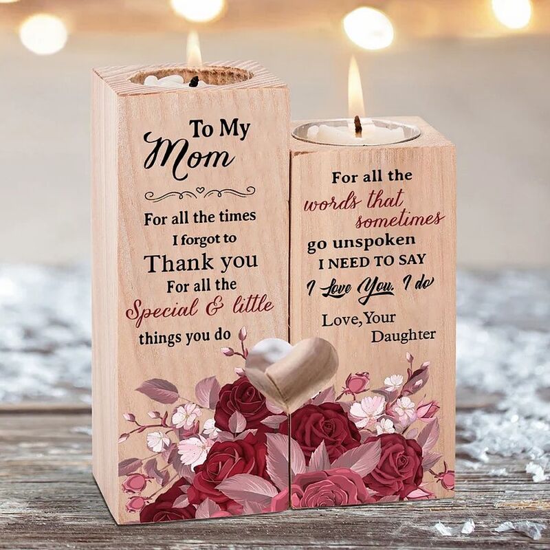 Holzkerzenhalter Geschenk für Mama "Danke für all die besonderen Dinge, die du tust"