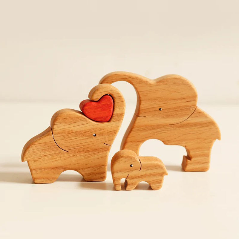 Customized Names Elephant Wooden Family Puzzle Christmas Gift With Heart