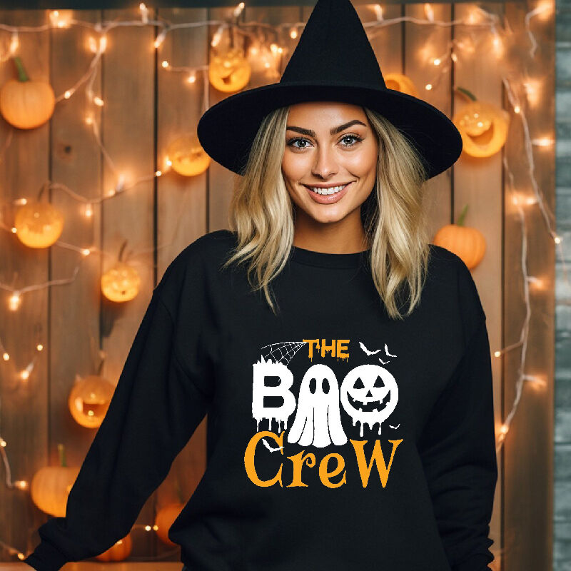 Trendy Sweatshirt with Ghost Pattern Covered With Spider Webs Spooky Halloween Present