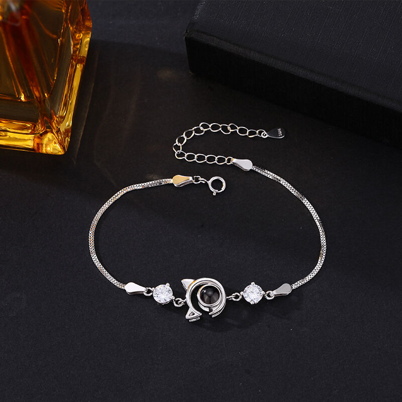 Personalized Projected Picture Bracelet With Cat Pendant Warm Anniversary Gift For Her