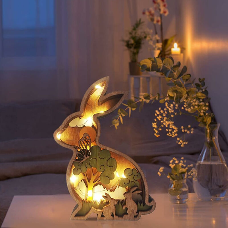 Rabbit 3D Wood Carving Decorative Light Cute Gift for Friends