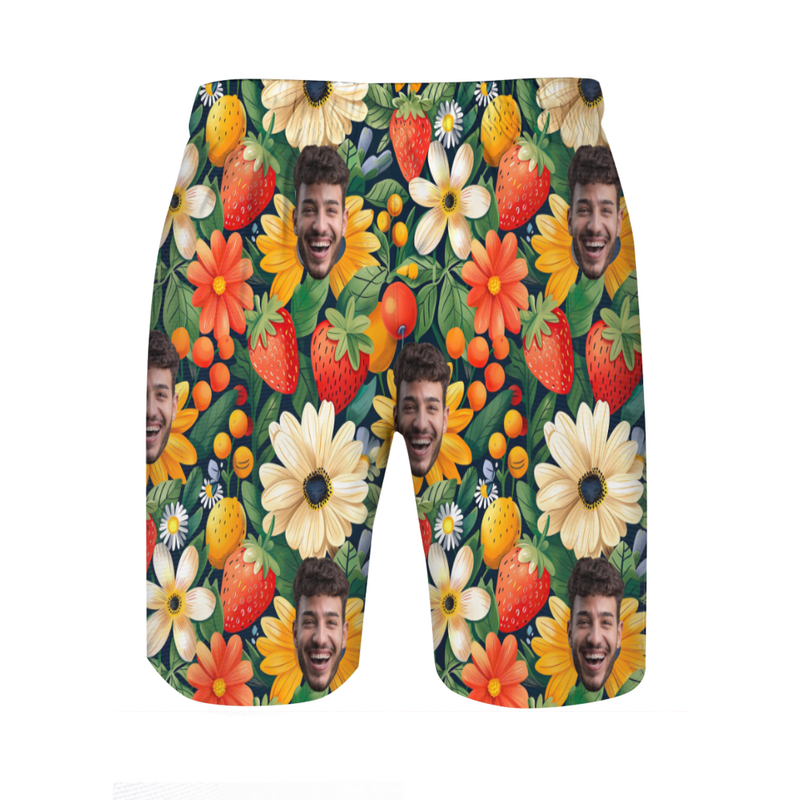 Personalized Picture Men's Beach Shorts with Strawberry Pattern Attractive Gift for  Friend