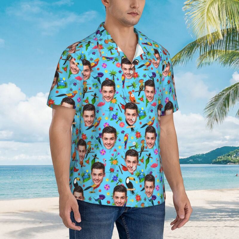 Camisa Hawaiana Personalizada Estilo Tropical para Añadir Fotos de Cara Perfecta para Vacaciones en la Playa