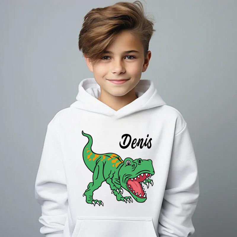 Personalized Kids Hoodie With Custom Name Band And Cool Dinosaur Pattern Gift For Boys