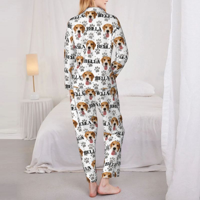 Pyjama personnalisé avec photo et nom d'animal de compagnie personnalisés et jolis motifs d'empreintes de pattes, cadeau pour les amoureux des animaux