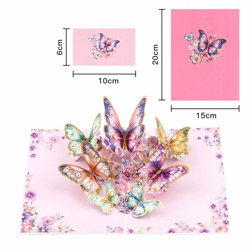 3D Pop Up Card Flying Butterflies Flowers Design Exquisite Mother's Day Gift
