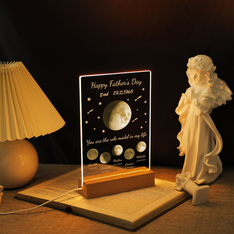 Personalized Moon Phase Picture Night Light with Star Pattern Interesting Father's Day Gift