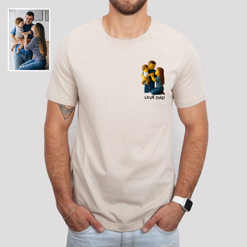 Personalized T-shirt Custom Dad and Kid Photo Building Block Style Design Cute Gift for Dear Papa