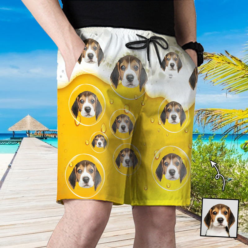 Personalized Picture Men's Beach Shorts with Bubble Pattern Interesting Gift for Him