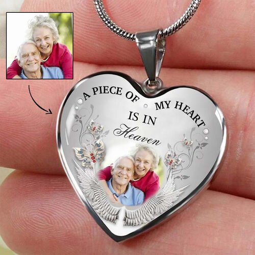 "A Piece of My Heart Is in Heaven" Custom Photo Necklace Style C
