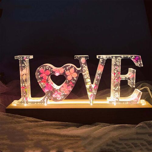 Custom Dried Flowers Resin Letter Lamp-For Love