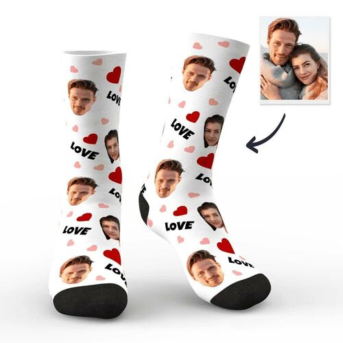Custom Face Red Heart and Love Picture Socks Gift Full of Love