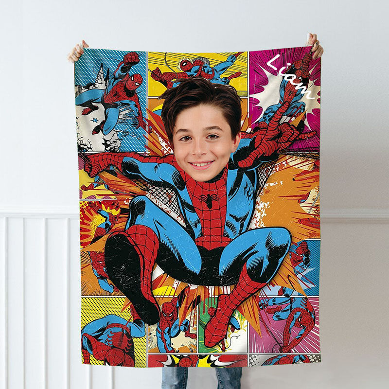 Personalized Custom Photo Blanket Comic Characters Puzzle Photo Background Flannel Blanket