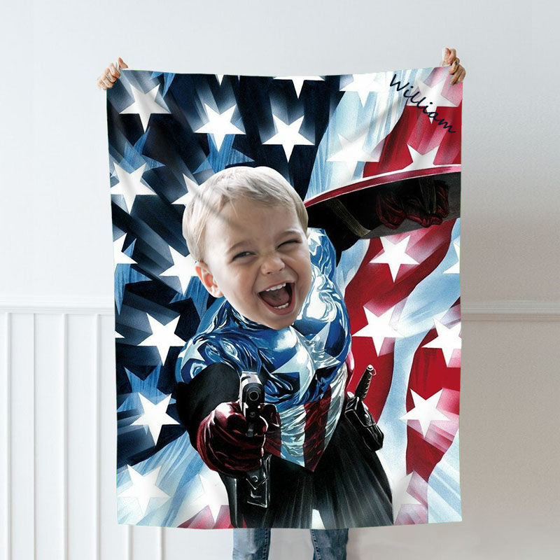 Personalized Custom Photo Blanket Cartoon Character Banner Background Flannel Blanket