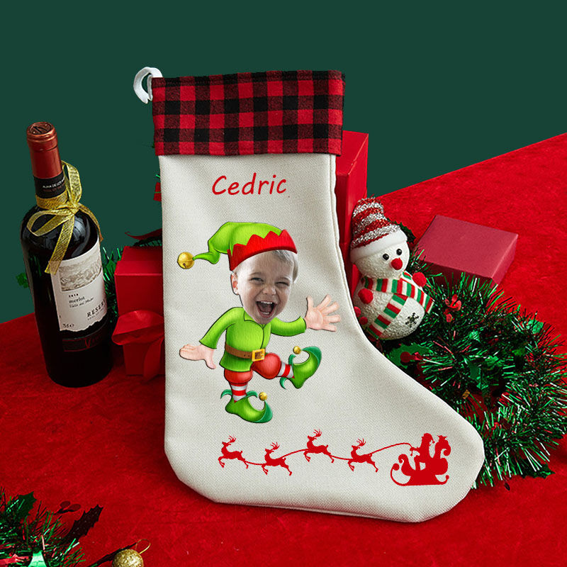 Personalized Custom Face Christmas Stocking Cheerful Kids Cartoon Image Christmas Gift Bag