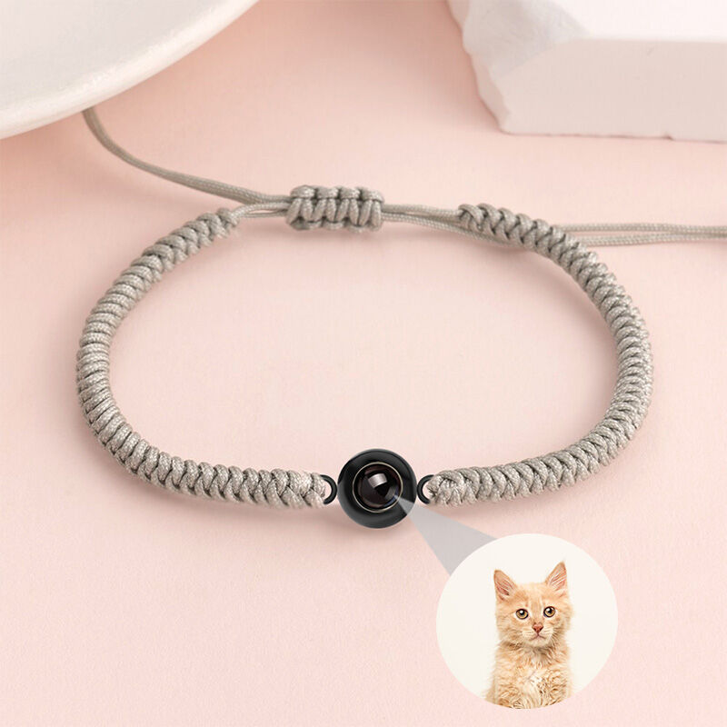 Personalized Round Photo Projection Gray Braided Bracelet
