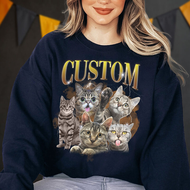Personalized Sweatshirt with Custom Photos Retro Style Vintage Design for Pet Lovers