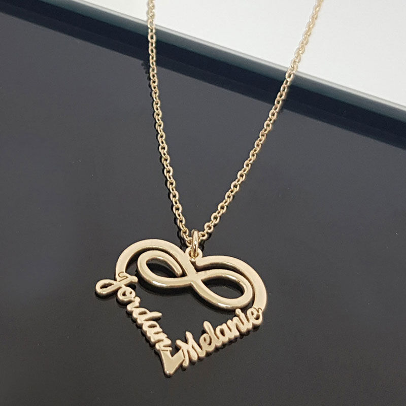"Infinity together" Personalized Heart 2 Name Necklace Valentines Day Gift for Her