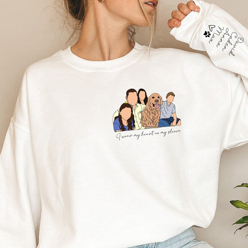 Personalized Sweatshirt Family Portrait with Custom Names On The Sleeve Perfect Gift for Family