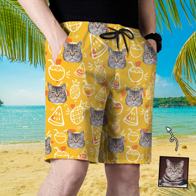 Personalized Picture Men's Yellow Beach Shorts Perfect Gift for Family