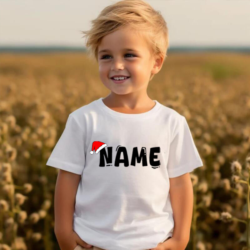 Personalized Children's T-Shirt Custom Name With Christmas Hat Warm Gift For Children