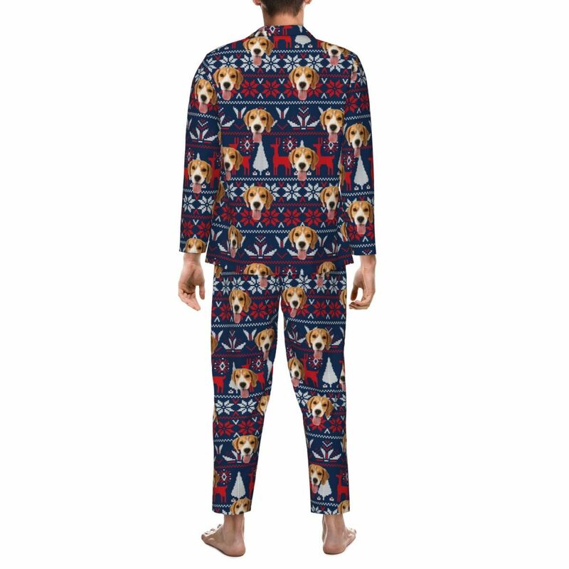 Personalisierte Pyjamas mit individuellem Foto Rentier Weihnachtselement Pixel-Muster Design Geschenk für die Familie